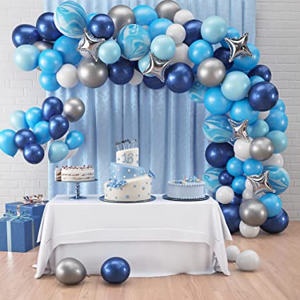 PARTYN's Navy Blue Balloon Arch Kit - 115 Pcs with Decoration Strips Glue Dots - Latex Balloon Arch Kit Blue and Silver Balloons - For Birthday, Graduation, Anniversary, We