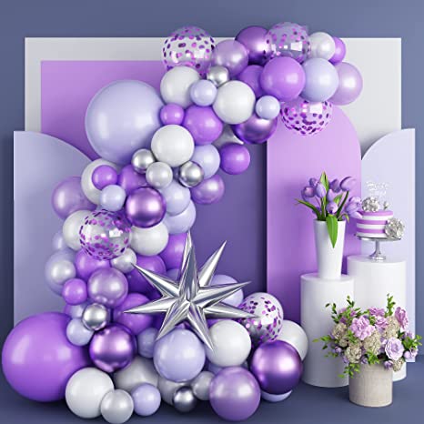 "Purple Balloon Arch Kit: Purple & Silver Balloon Arch for Birthday/Hen Party"