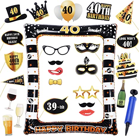 40th Birthday Party Kits Inflatable Selfie Frame - Birthday Photo Booth Props Decorations for Birthday Party Supplies - 40th Birthday Party Photo Booth Props