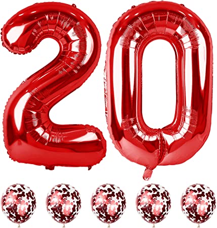 Red Number 20 Balloon Decorations for Birthday Celebrations