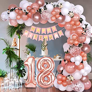 "18th Birthday Decorations for Girls | Rose Gold Balloon Arch Garland Kit"