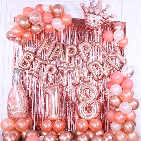 se Gold 18th Birthday Decorations for Girls: Balloons, Banner, Arch Kit & Fringe Curtains"