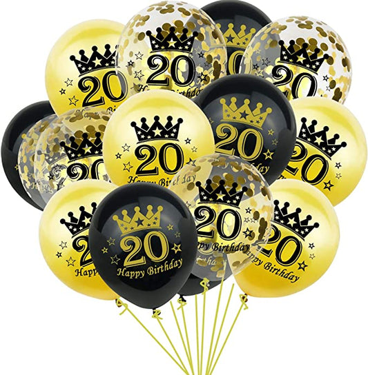 "20th Birthday Decoration Balloons: Black Gold Happy 20th Birthday Balloons with Confetti Balloons"