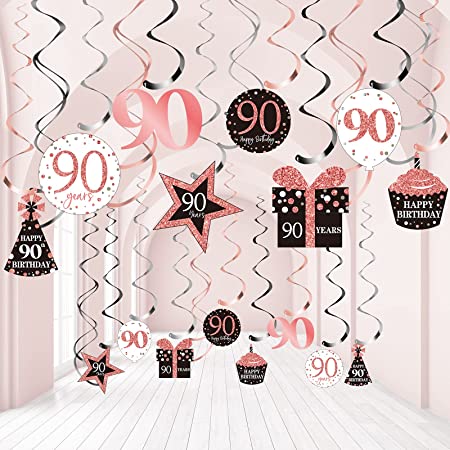 "90th Birthday Party Decorations - Hanging Swirls and Decorative Cards for 90th Birthdays"