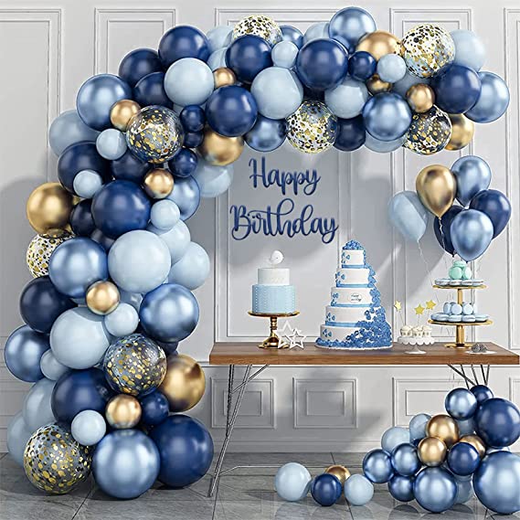 Navy Blue Balloon Arch Kit - 133pcs Navy And Gold Balloon Garland Kit With Gold Confetti Balloon - DIY Balloon Arch For Boy Men Birthday Space Party Wedding Baby Showers Gr