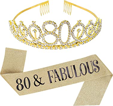 "80 & Fabulous Sash and Tiara Kit - Gold 80th Birthday Accessories"