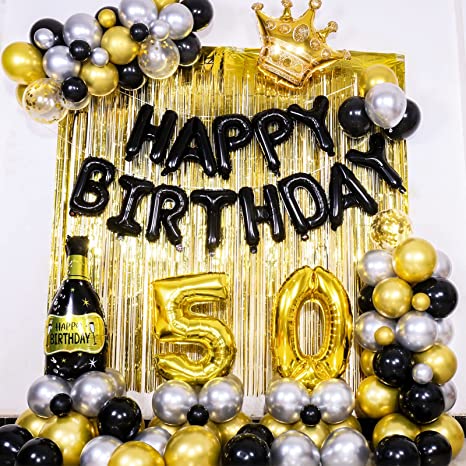 "Black and Gold 50th Birthday Decorations: Balloons, Banners, and Balloon Arch Kit"