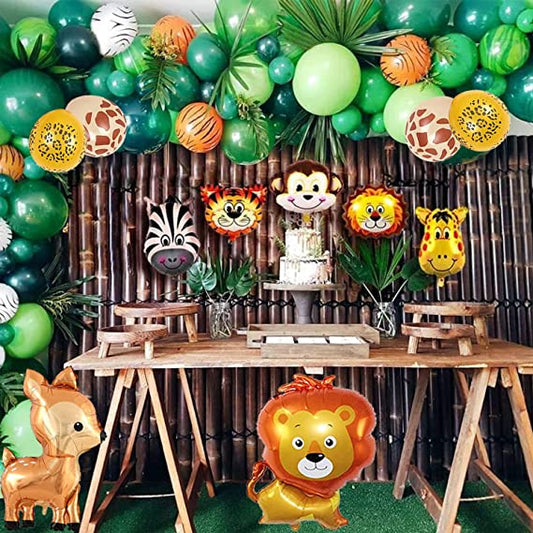 Green Balloon Arch Kit, Jungle Safari Balloon Arch - Jungle Theme Birthday Party Decoration Set with Green Latex Balloons, Animal Print Balloons - For Boy Girl Birthday Par