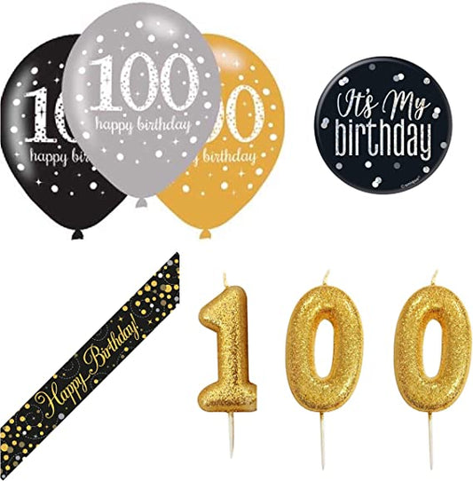 "Create a Festive Atmosphere with Blue Number 100 Foil Balloon & Birthday Banner Kit"