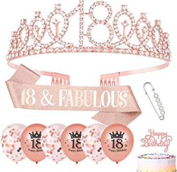 "Popuppe 18th Birthday Sash and Tiara | Rose Gold 18 & Fabulous Party Decorations"