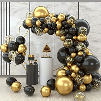 "Black Gold Balloons Arch Garland Kit - Birthday Party Decoration Pack"