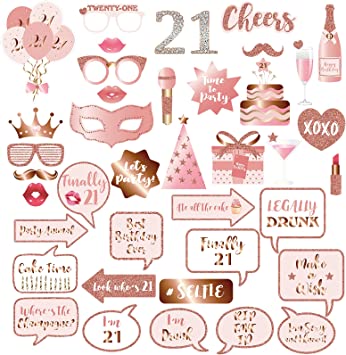 Rose Gold 21st Birthday Party Photo Booth Props and Signs