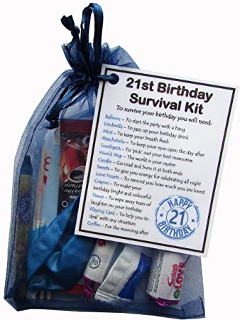 SMILE GIFTS UK 21st Birthday Survival Kit Gift - Novelty 21st Gift for Him in Blue Bag