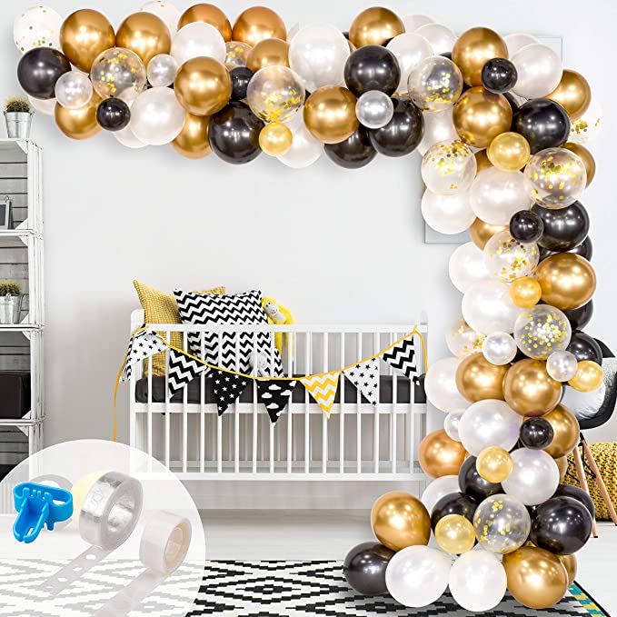 "Balloon Arch & Garland Kit - Black, White, Gold Balloons - Graduation, Wedding, Birthday"
