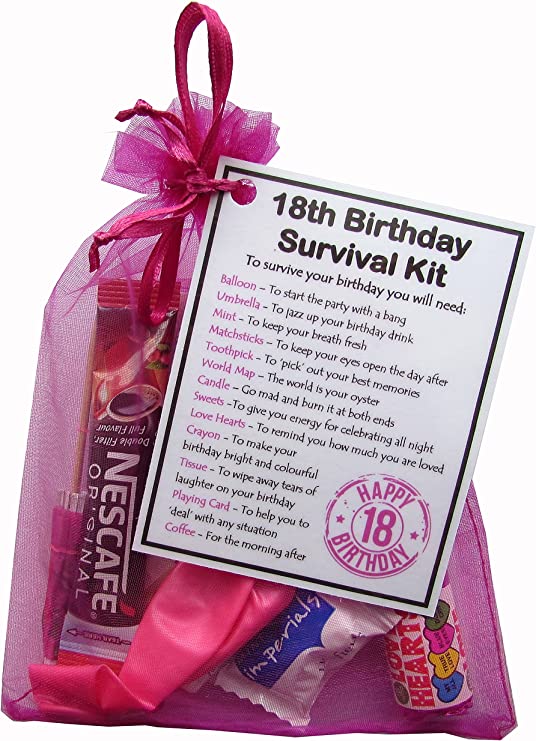 "SMILE GIFTS UK 18th Birthday Gift | Unique Survival Kit in Hot Pink"